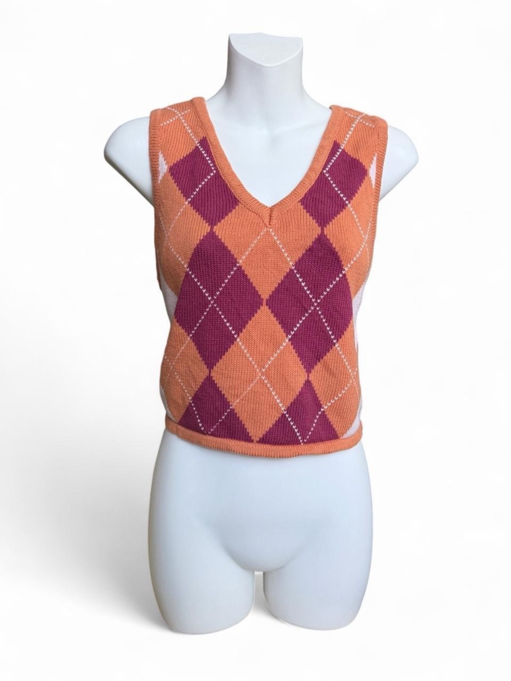 Forever 21 Orange and Purple Argyle Knit Sweater Vest